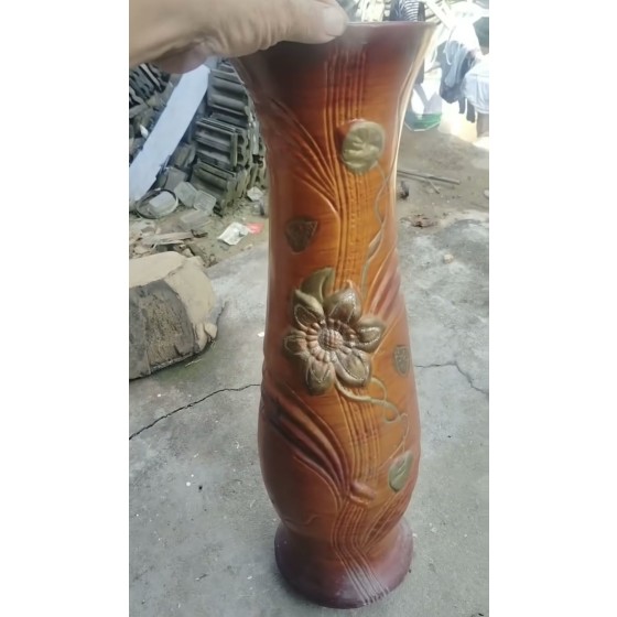 Wood Grain Glaze Relief Flower Ceramic Vase