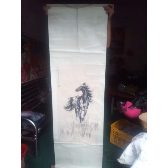 Xu Beihong‑Style Standing Horse Vertical Scroll