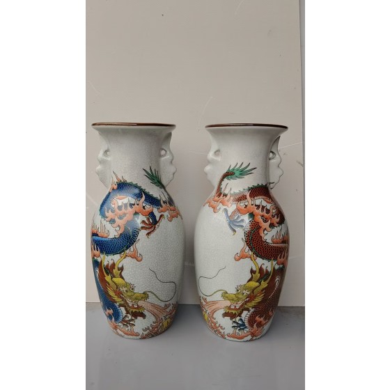 Ge Glaze Crackle "Prosperous Dragon" Double-Ear Vase