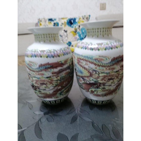 Enamel Dragon and Phoenix Auspicious Night-Luminous Winter Melon Vase