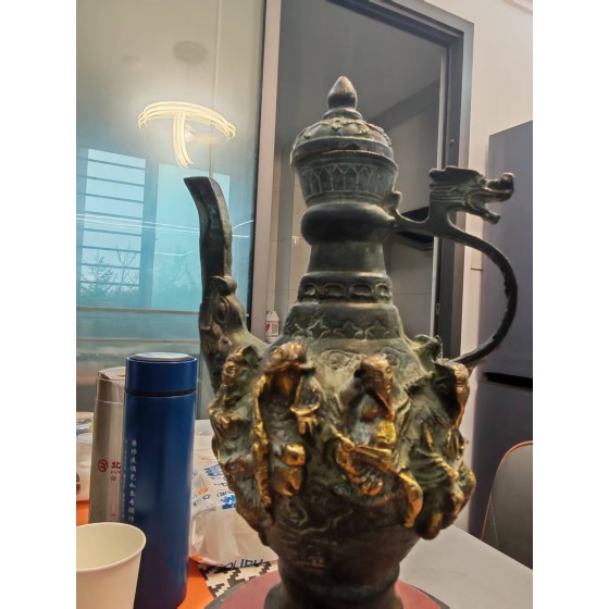 Gilt Bronze Ewer with Eight Immortals & Dragon Handle