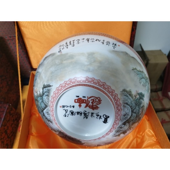 Gao Meisheng Marked Famille Rose Landscape Eggshell Porcelain Bowl