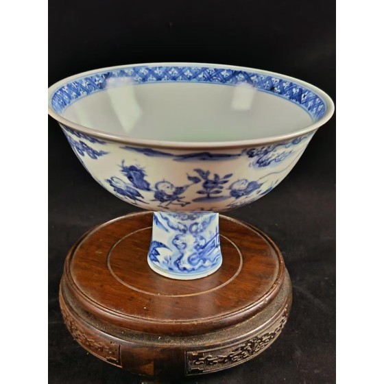 Blue and White Kid-playing Stem Bowl