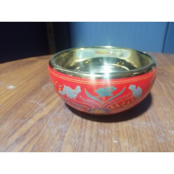 Red Ground Enamel Fish & Algae Arhat Bowl