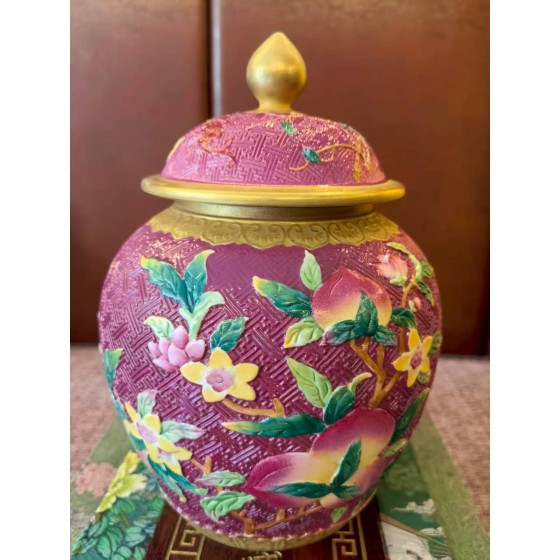 Nine Peaches and Five Bats Covered Jar