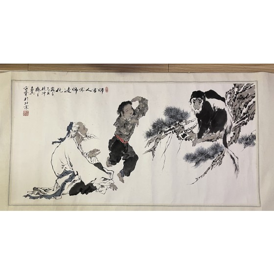 Ancient Sage, Kid & Monkey Painting
