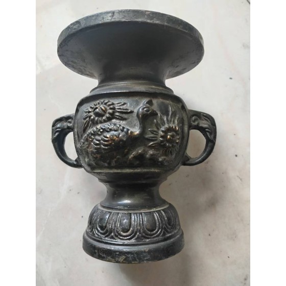 Bronze Peacock‑Pattern Gu Vase