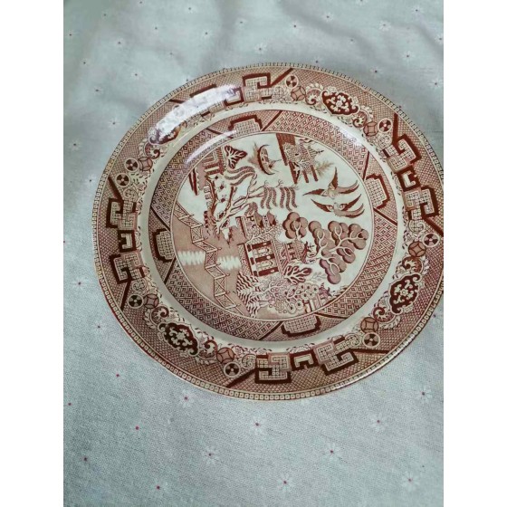 Qing Red Gilded Landscape Porcelain Plate