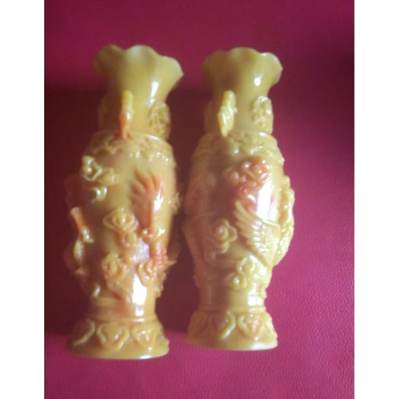 Huanglong Jade Dragon‑Phoenix Vase Pair