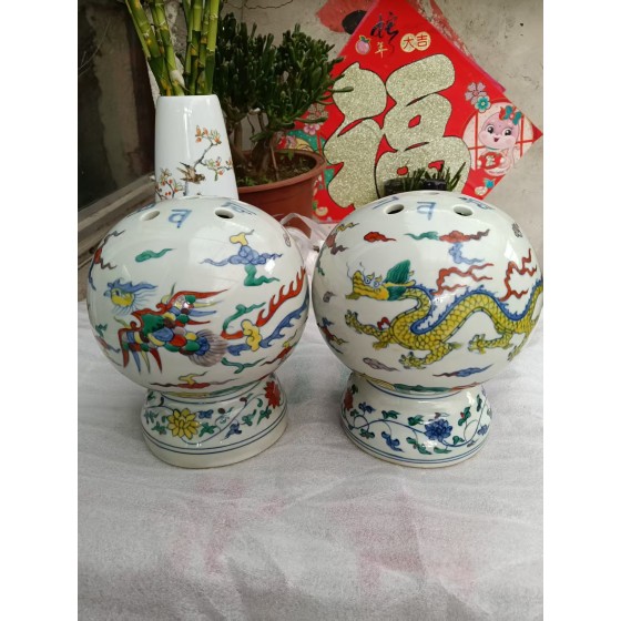 Doucai Dragon & Phoenix Pattern Incense Burners