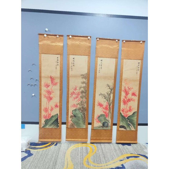 Four-panel Scrolls of Red Bamboo