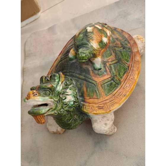 Tang Tri‑Color Mother‑Child Dragon Turtle