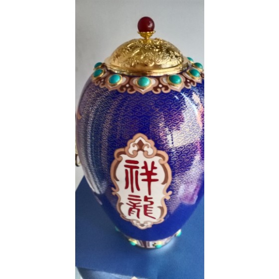 Cloisonne Auspicious Oriental Dragon Zun