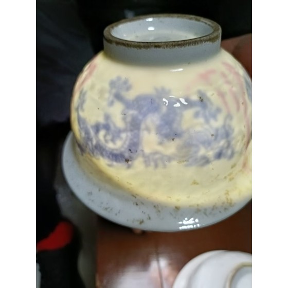 Translucent Blue and White Underglaze Red Dragon Pattern Tea Bowl