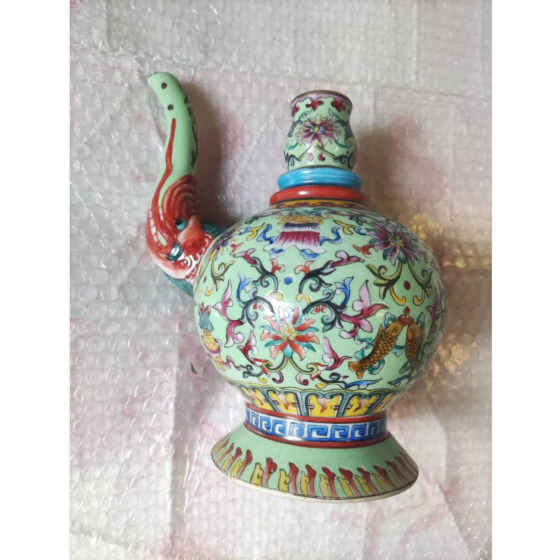 Green Ground Famille Rose Bahar Vase with Eight Treasures