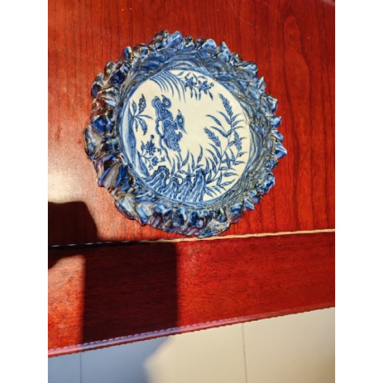 Blue‑and‑White Embossed Flower‑Mouthed Washer with Mandarin Duck Patterns