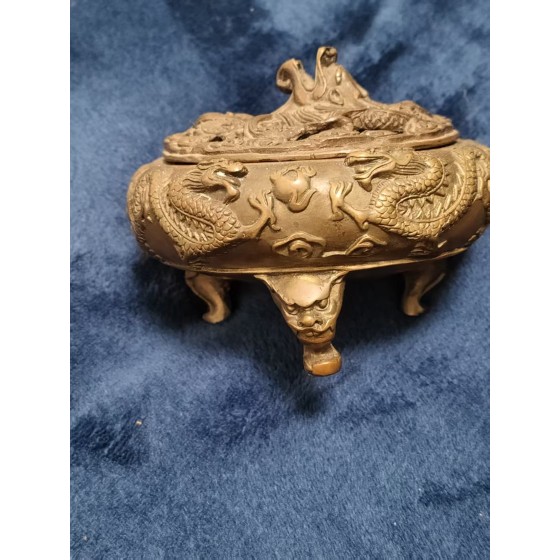Three-legged Beast Censer with Twin Dragons Chasing Pearl Motif