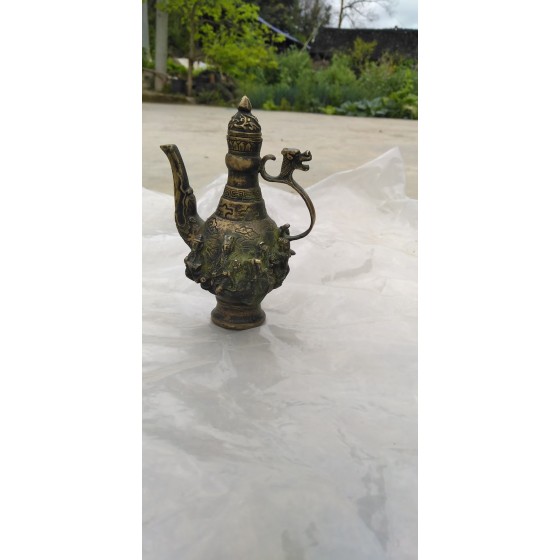 Bronze Wine Pot with Dragon Handle and Eight Immortals Pattern