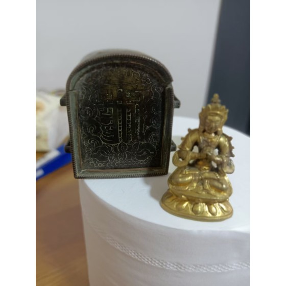 Copper Gau Box with Gilt Copper Portable Buddha Statue