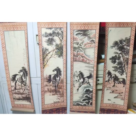 Four Vertical Scrolls of Galloping Horses by Xu Beihong