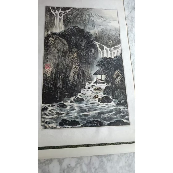 Chinese Landscape Painting with Waterfall
