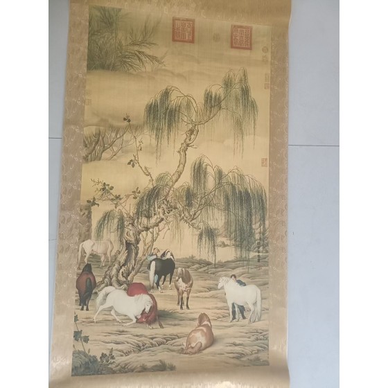 Vertical Scroll Eight Horses by Giuseppe Castiglione, Qing Dynasty