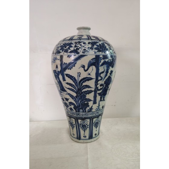 Blue and White Plum Vase with Story of Three Visits to the Cottage