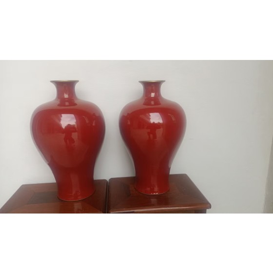 Pair of Sacrificial Red Glaze Plum Vases