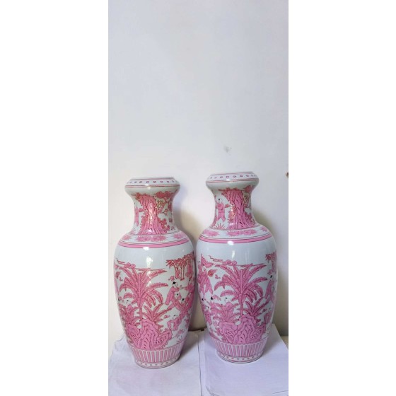 A Pair of Rouge Red Garlic-head Vases with Hundred Children Playing Pattern, Kangxi Period of Qing Dynasty