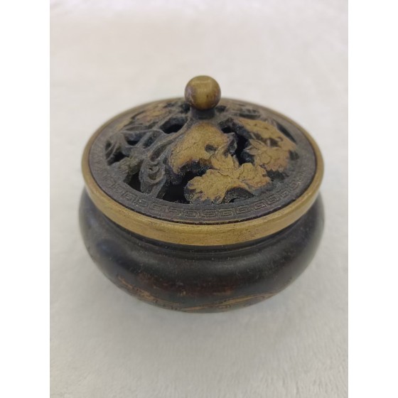 Gilded Hollow Grape Pattern Bronze Incense Burner with Black Patina