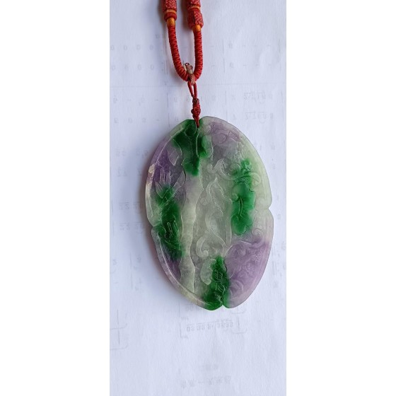 Spring Color Jade Pendant with Flowers, Birds and Ruyi Patterns