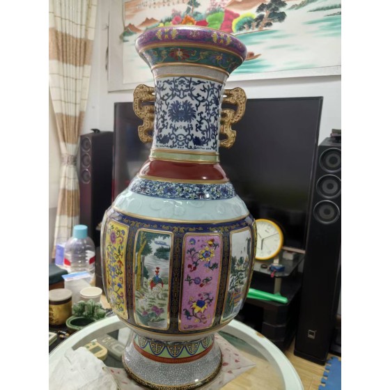 Multi-glaze Large Vase with Double Dragon Ears (Porcelain Mother)