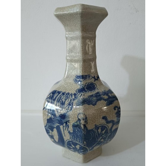 Hexagonal Zun with Blue-and-White Scene of Guiguzi Going Down the Mountain