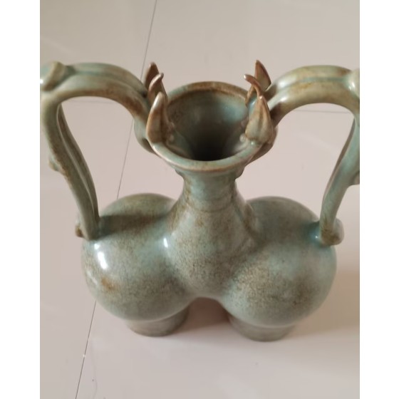 Twin-Body Celadon Vase with Double Dragon Handles