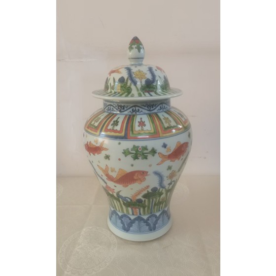 Wucai General Jar with Fish and Algae Pattern