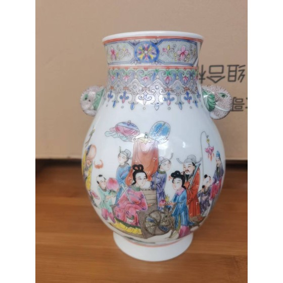 Famille Rose Elephant-Eared Zun with Peach Birthday Blessing Pattern