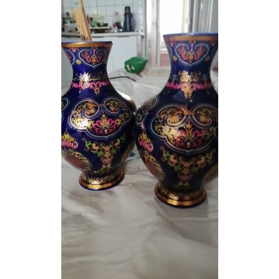 Pair of Porcelain-Body Cloisonné Vases with Sacrificial Blue Glaze, Qianlong Reign