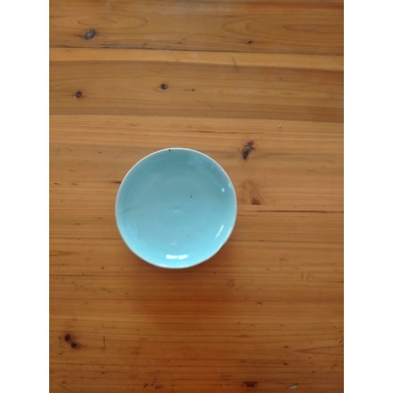 Small Dish with Square Blue and White Mark under Pea Green Glaze