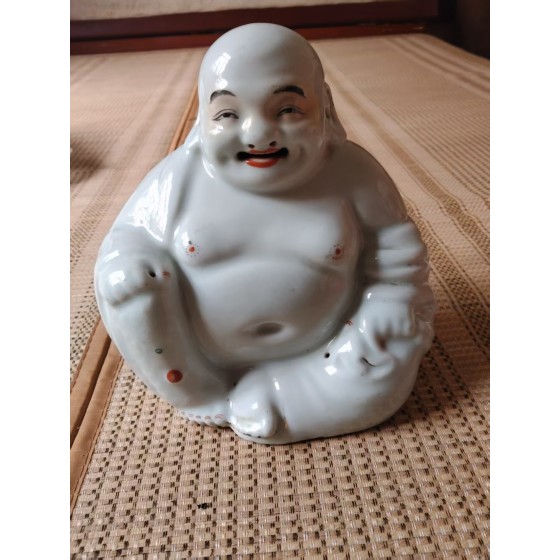 White Glaze Famille Rose Maitreya Porcelain Statue