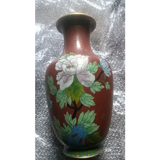 Red Ground Cloisonne Vase with Peony Pattern