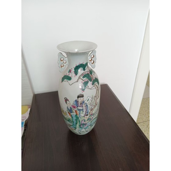 Famille Rose Figure Vase with Bat-shaped Ears