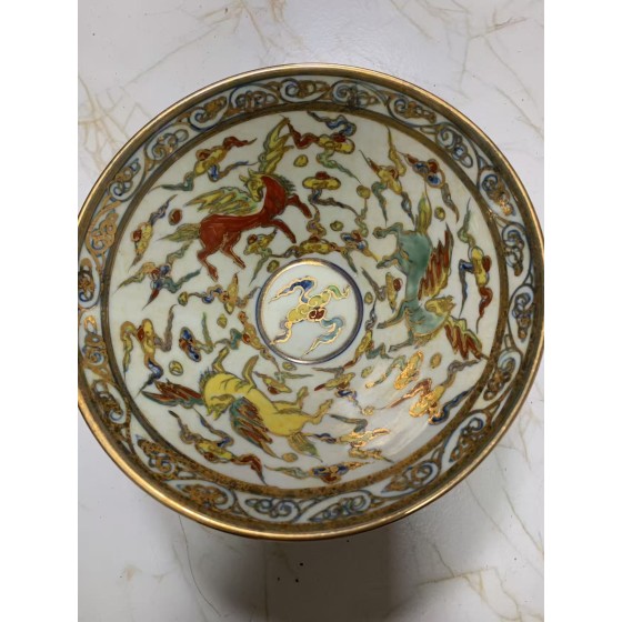 Five-Colored Gilded Bowl with Heavenly Horse Pattern, Chenghua Period of Ming Dynasty