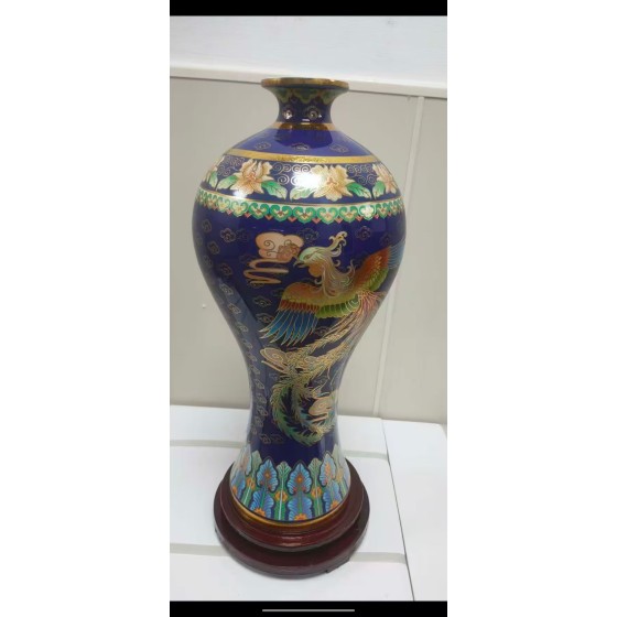 Cloisonne Ji‑Blue Beauty Vase "Auspicious Phoenix Coming"